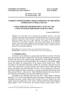 Current Demographic Characteristics of the Roma Community in Dolj County