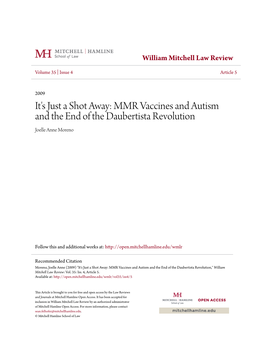 MMR Vaccines and Autism and the End of the Daubertista Revolution Joelle Anne Moreno