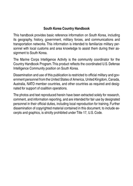 South Korea Country Handbook This Handbook Provides Basic Reference
