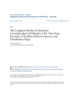 The Longhorn Beetles (Coleoptera: Cerambycidae) of Nebraska, USA: New State Records, a Checklist of Known Species, and Distribution Maps Stephen M