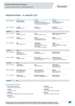 Swiss Equities Conference Presentations – 14 January