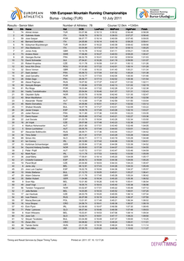 10Th European Mountain Running Championships Bursa - Uludag (TUR) -- 10 July 2011