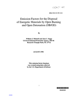 Emission Factors for the Disposal of Energetic Materials by Open Burning and Open Detonation (OB/OD)