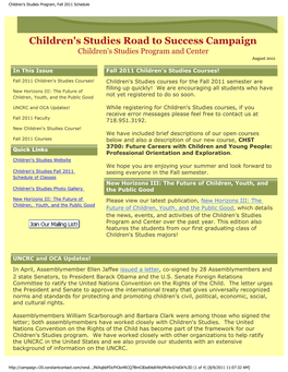 Children's Studies Program, Fall 2011 Schedule