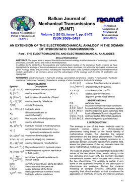 Balkan Journal of Mechanical Transmissions (BJMT)