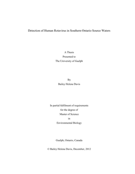 Detection of Human Rotavirus in Southern Ontario Source Waters