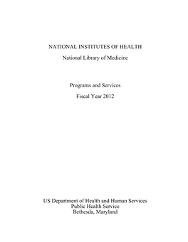 National Library of Medicine Programs and Services Annual Report FY2012