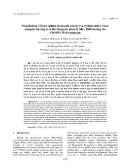 Morphology of Long Lasting Mesoscale Convective System Under Weak Synoptic Forcing Over the Gangetic Plain in May 2010 During the STORM-2010 Campaign