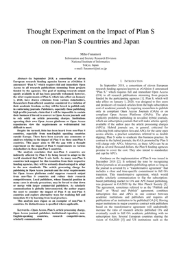 Thought Experiment on the Impact of Plan S on Non-Plan S Countries and Japan