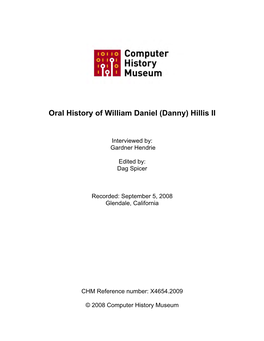Oral History of Danny Hillis; 2008-09-05