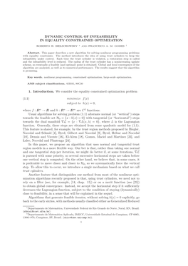 Dynamic Control of Infeasibility in Equality Constrained Optimization