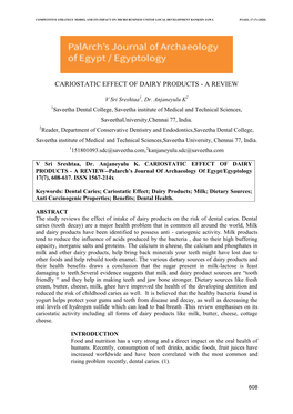 Cariostatic Effect of Dairy Products - a Review