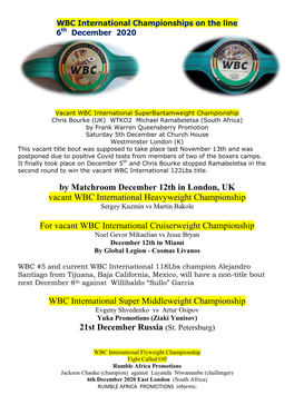 By Matchroom December 12Th in London, UK Vacant WBC International Heavyweight Championship Sergey Kuzmin Vs Martin Bakole