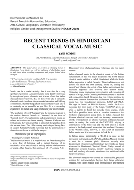 Recent Trends in Hindustani Classical Vocal Music