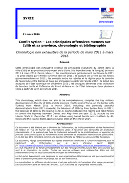 Les Principales Offensives Menées Sur Idlib Et Sa Province, Chronologie Et Bibliographie