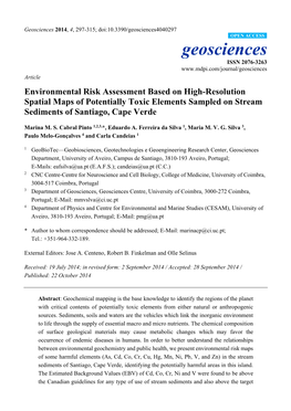 Environmental Risk Assessment Based on High-Resolution Spatial Maps of Potentially Toxic Elements Sampled on Stream Sediments of Santiago, Cape Verde