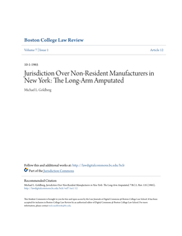 Jurisdiction Over Non-Resident Manufacturers in New York: the Long-Arm Amputated Michael L