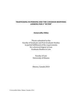 Trafficking in Persons and the Canadian Response: Looking for a “Victim”