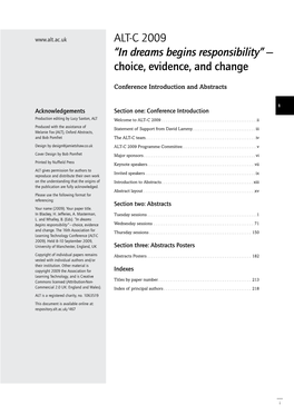 ALT-C 2009 “In Dreams Begins Responsibility” — Choice, Evidence, and Change