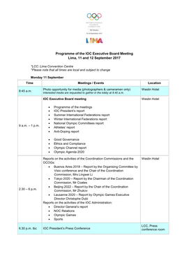 Programme of the IOC EB Meetings