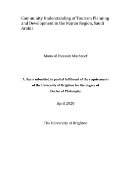 Community Understanding of Tourism Planning and Development in the Najran Region, Saudi Arabia