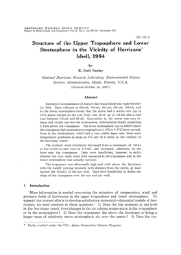 Structure of the Upper Troposphere and Lower Stratosphere in the Vicinity of Hurricane Isbell, 1964