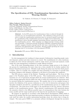 The Specification of ETL Transformation Operations Based