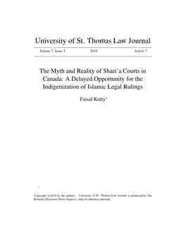 The Myth and Reality of Shari'a Courts in Canada: a Delayed Opportunity