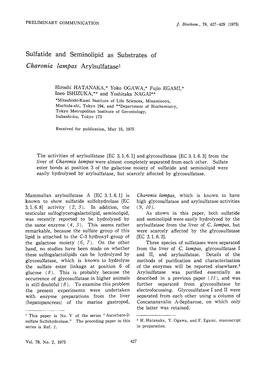 Sulfatide and Seminolipid As Substrates of Charonia Lampas Arylsulfatasel