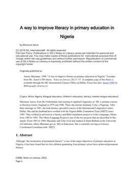 A Way to Improve Literacy in Primary Education in Nigeria.