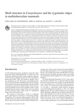 Skull Structure in Catopsbaatar and the Zygomatic Ridges in Multituberculate Mammals