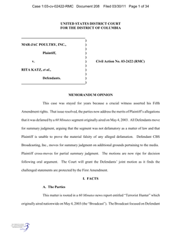 Case 1:03-Cv-02422-RMC Document 208 Filed 03/30/11 Page 1 of 34