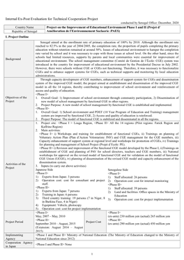 Internal Ex-Post Evaluation for Technical Cooperation Project