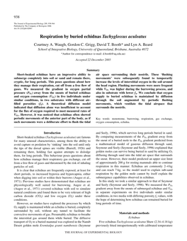 Respiration by Buried Echidnas Tachyglossus Aculeatus Courtney A