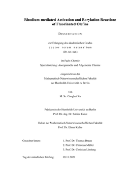 Rhodium-Mediated Activation and Borylation Reactions of Fluorinated Olefins