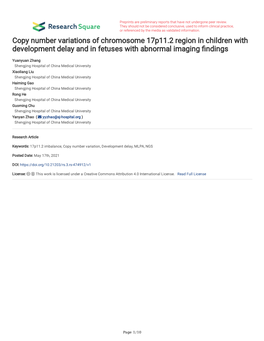 Copy Number Variations of Chromosome 17P11.2 Region in Children with Development Delay and in Fetuses with Abnormal Imaging Fndings