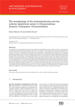 The Morphology of the Metendosternite and the Anterior Abdominal Venter in Chrysomelinae (Insecta: Coleoptera: Chrysomelidae)