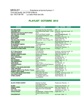 Playlist Octobre 2012