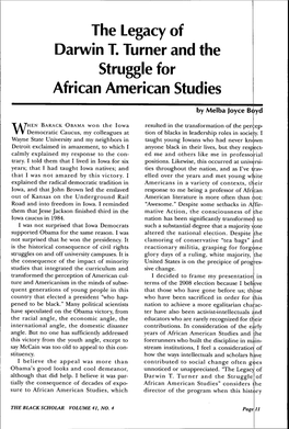 The Legacy of Darwin T. Turner and the Struggle for African American Studies