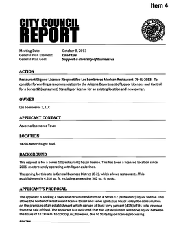 CITY Cmikil REPORT Meeting Date: October 8,2013 General Plan Element: Land Use General Plan Goal: Support a Diversity of Businesses