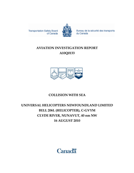 Aviation Investigation Report A10q0133 Collision with Sea