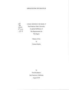 A Thesis Submitted to the Faculty of ^ San Francisco State University In