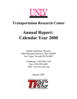 Transportation Research Center Annual Report: Calendar Year 2000