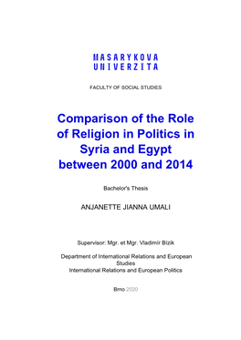 Comparison of the Role of Religion in Politics in Syria and Egypt Between 2000 and 2014