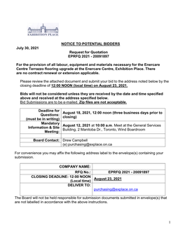 1 NOTICE to POTENTIAL BIDDERS July 30, 2021 Request for Quotation