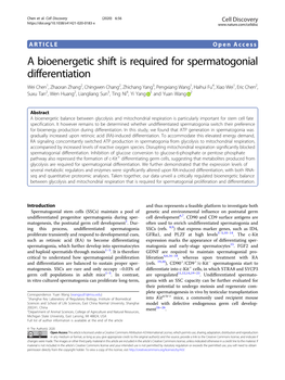 A Bioenergetic Shift Is Required for Spermatogonial Differentiation