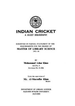 Indian Cricket a Select Bibliography