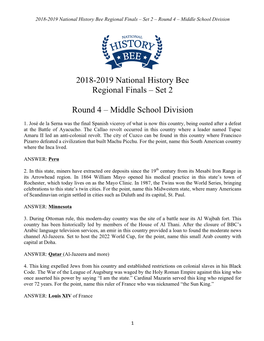 2018-2019 National History Bee Regional Finals – Set 2 Round 4