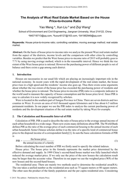 The Analysis of Wuxi Real Estate Market Based on the House Price-To-Income Ratio