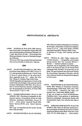 Odonatological Vieja-10100, Cuba. Important Odonatol. Publications